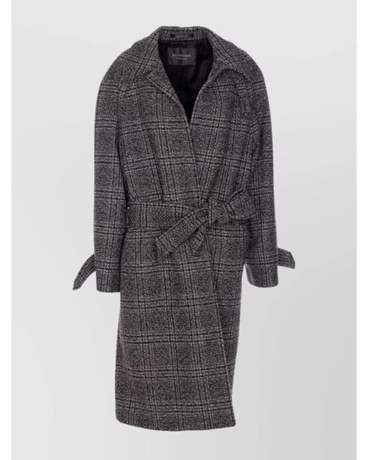 Balenciaga Gray Checkered Pattern One Layer Coat