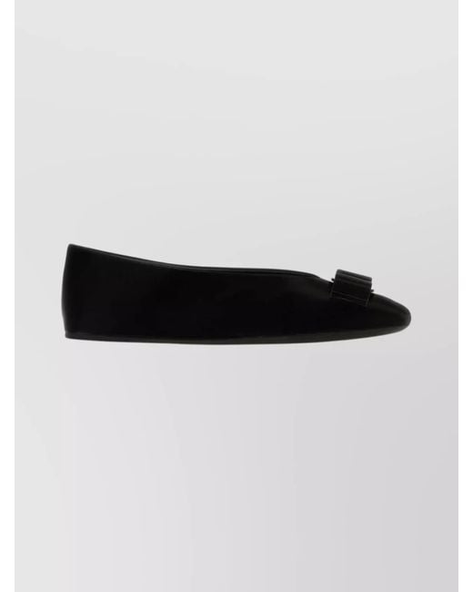 Ferragamo Black Vanna I Leather Ballerina Shoes With Bow