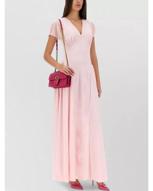 ROTATE BIRGER CHRISTENSEN Pink Maxi Dress Drape Detail V Neck