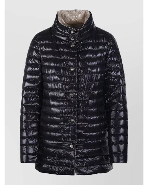 Herno Black Down Coat High Collar Long Sleeves