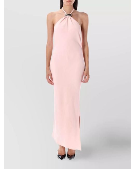 The Attico Pink Asymmetric Halterneck Maxi Dress