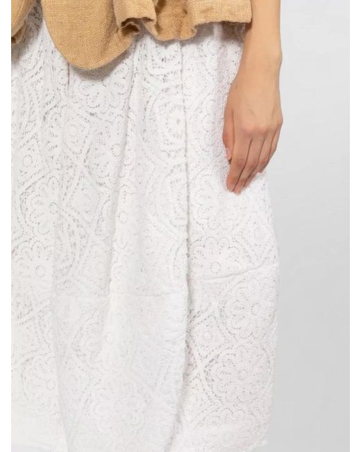 Comme des Garçons White Cotton Midi Skirt Floral Lace Texture