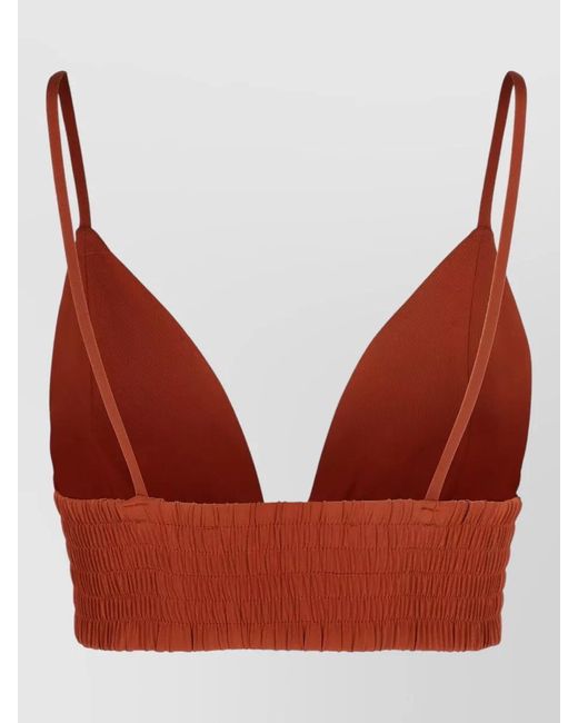 FEDERICA TOSI Red Knit Crop Top Ruched Elasticated Spaghetti Straps