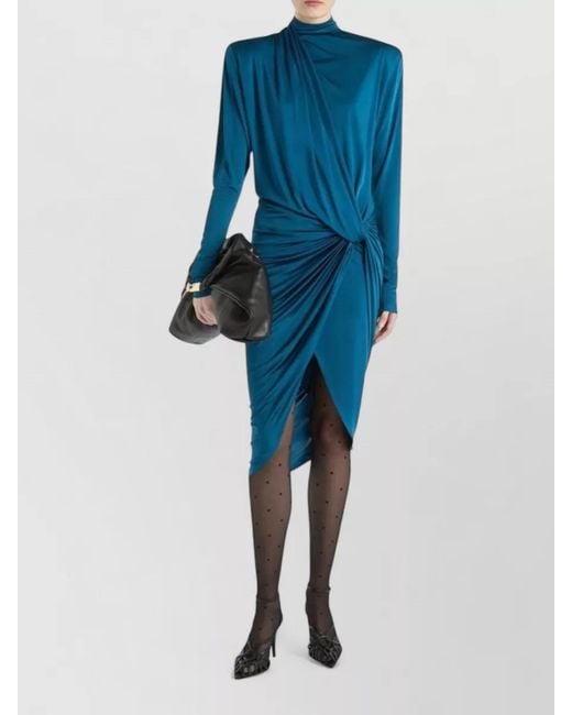 Balmain Blue Draped Knot-Detail Midi Dress