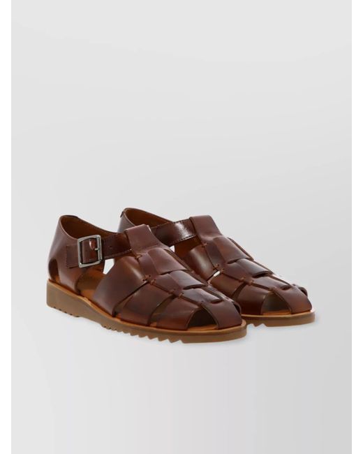Paraboot Brown Cut-Out Flat Sole Sandals Open Toe for men
