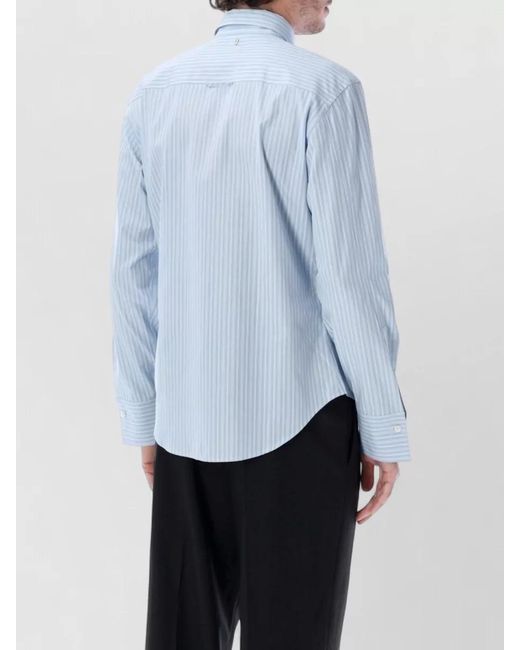 AMI Blue Striped Shirt Pointed Collar Ruffle Front for men