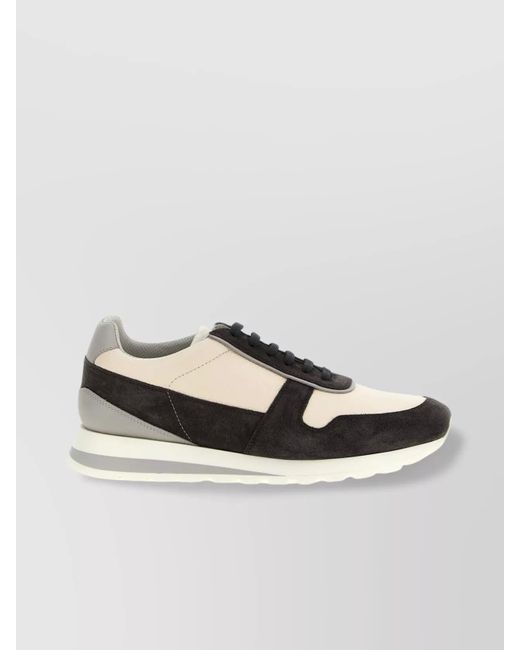 Brunello Cucinelli Brown Suede And Leather Sneakers With Rubber Sole for men