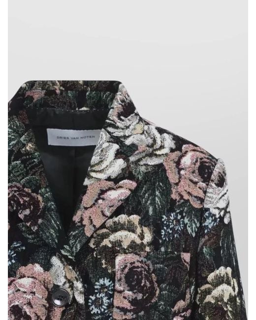 Dries Van Noten Gray Brea 4152 Floral Jacket Front Pocket Lapel