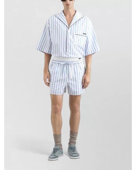 Dolce & Gabbana Blue Striped Short Sleeve Shirt Relaxed Cut for men
