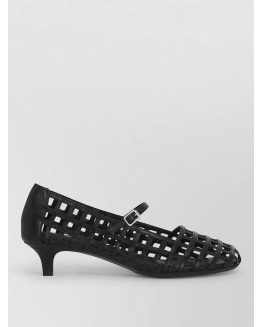 Ash Black Cutout Leather Ankle Strap Pumps