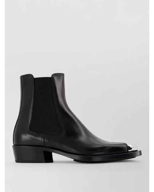 McQueen Black Leather Punk Ankle Boots