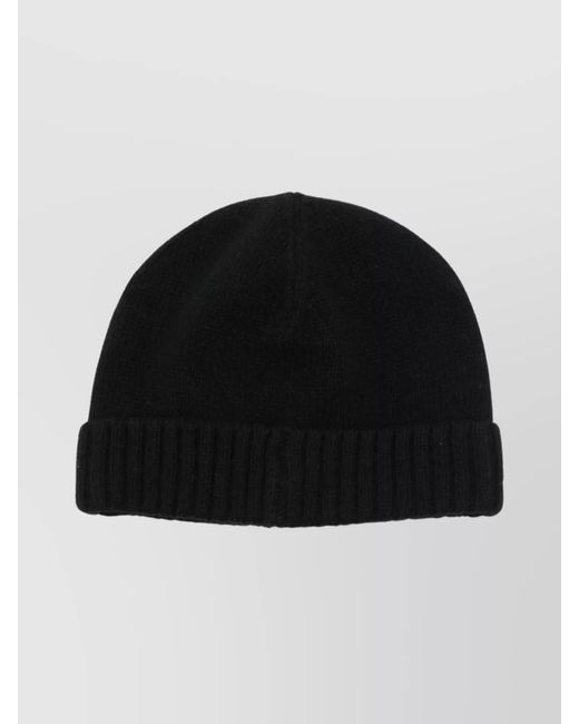 Borsalino Black Cashmere Ribbed Beanie Turn-Up Brim