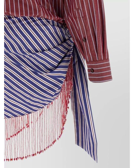 ANDAMANE Jolene Striped Collared Long Sleeve Fringe Top