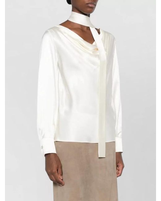 Max Mara White Silk Neck Scarf Blouse