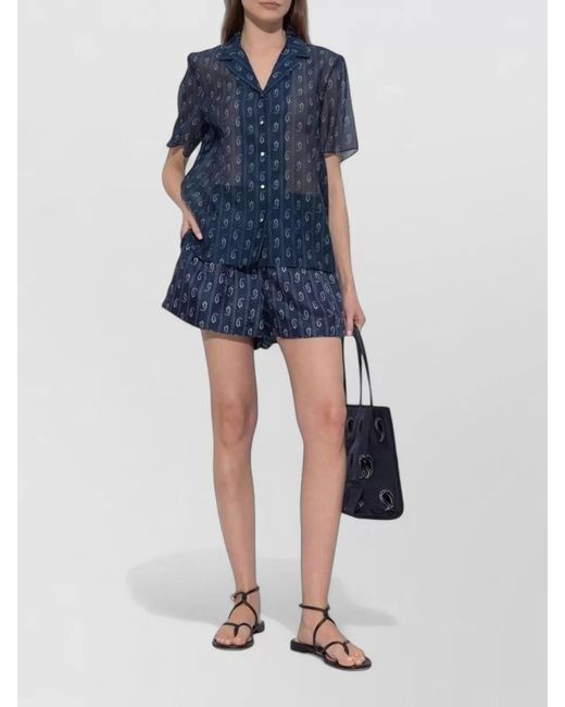 Tory Burch Blue Cotton Silk Blend Shirt Short Sleeves