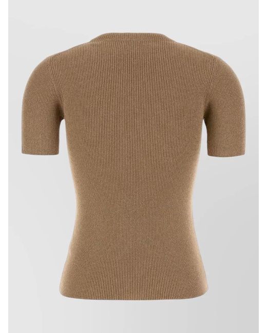Burberry Natural Wool Blend Ribbed Knit Crew Neck T-Shirt