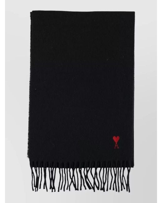 AMI Black Quota Scarf Featuring Subtle Fringe Detailing