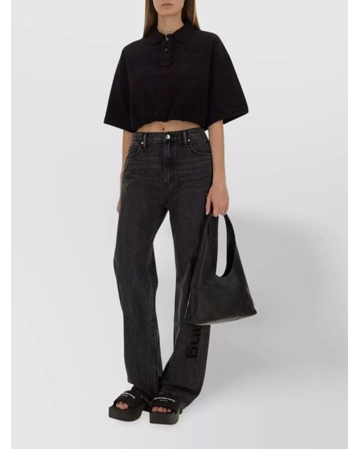 Alexander Wang Black Deconstructed Cotton Polo Top