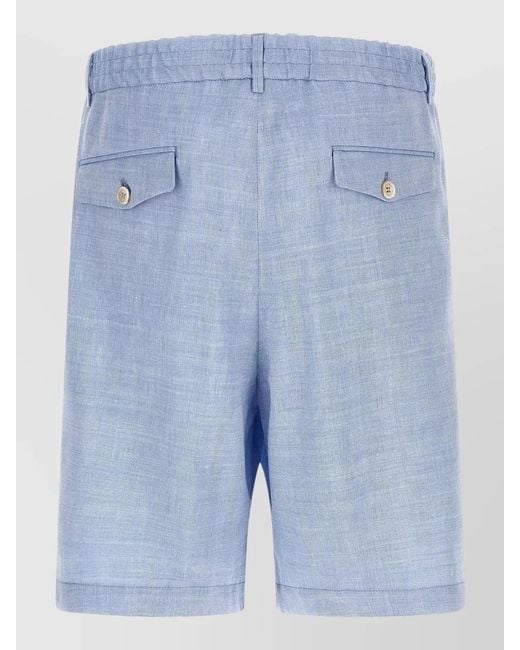 Brunello Cucinelli Blue Chevron Bermuda Shorts Linen Virgin Wool for men
