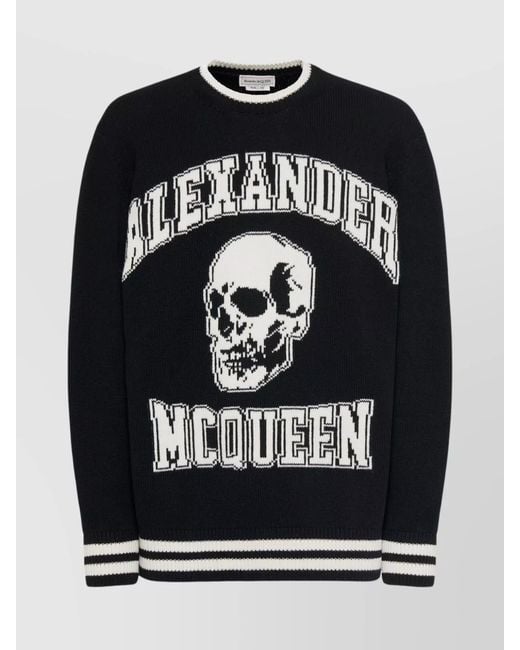 McQueen Black Skull Print Organic Cotton Sweatshirt for men