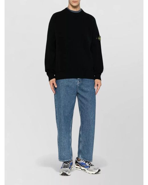 Stone Island Black Crew Neck Long Sleeve Knit Top for men