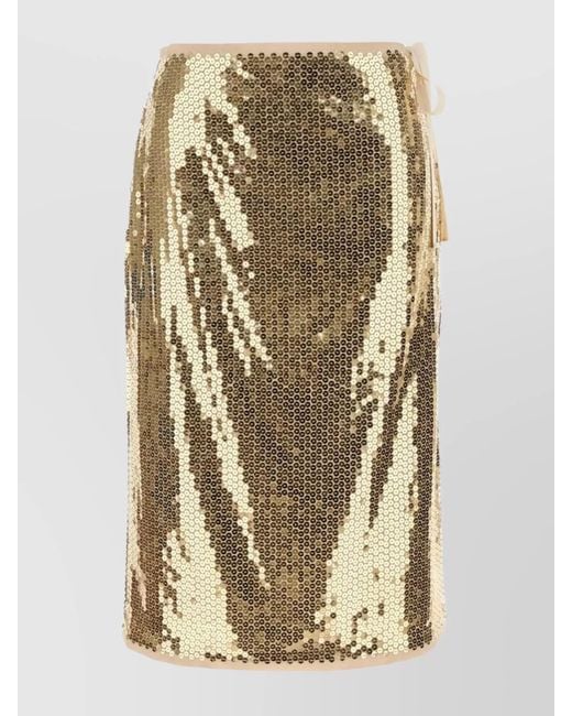 Prada Metallic Embellished Mesh Straight Skirt