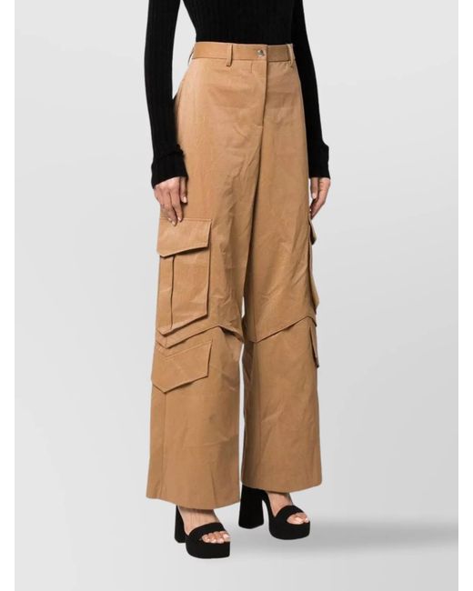 MSGM Natural Viscose Wide-Leg Cargo Trousers