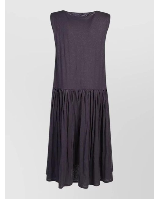 Apuntob Blue Jersey Midi Dress Crewneck Sleeveless Pleated