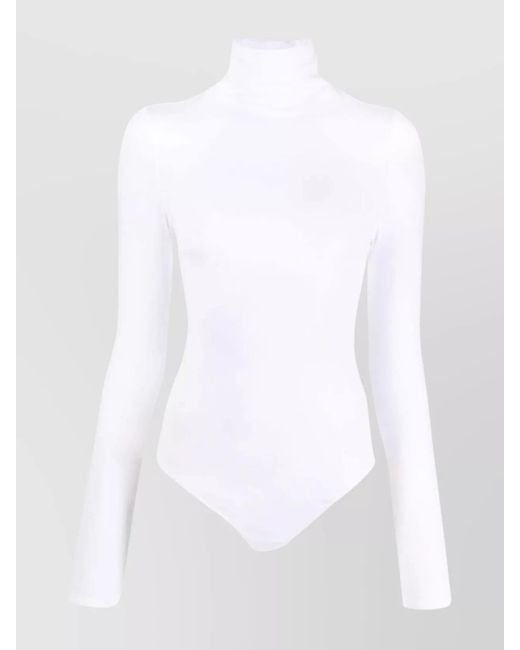 Wolford White Cotton-Blend Fine-Ribbed High-Neck Long-Sleeve Bodysuit