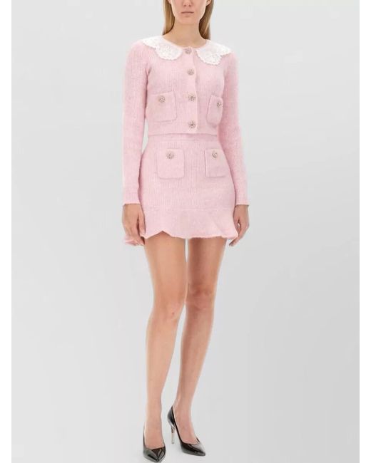Self-Portrait Pink Alpaca-Blend Knitted Mini Skirt