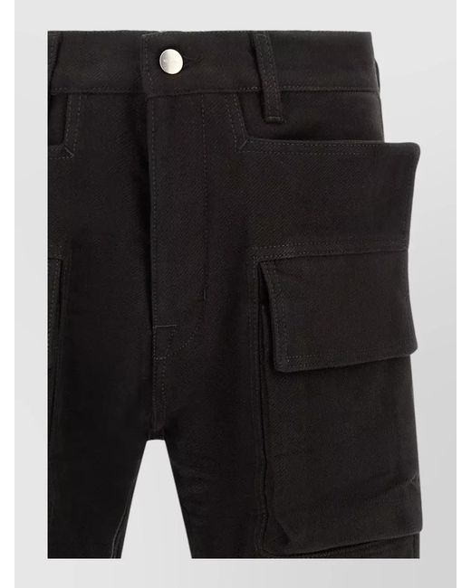Rick Owens Black Cotton Flared Cargo Denim Shorts for men
