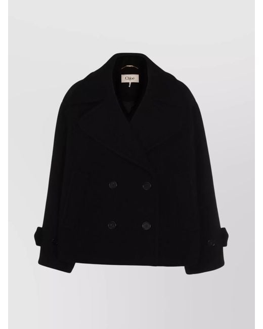 Chloé Black Lapel Double-Breasted Coat Buttoned Cuffs