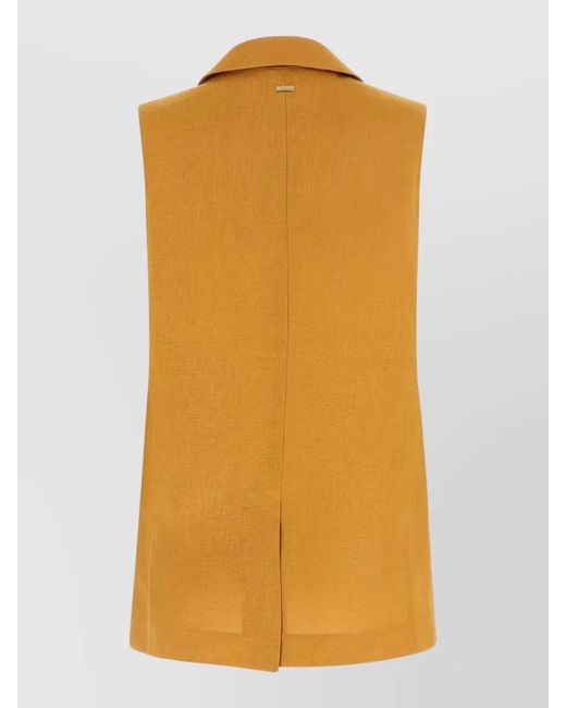 Herno Yellow Linen Vest Sleeveless Notched Lapels Buttons