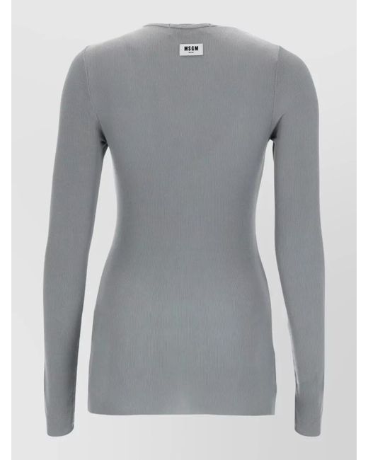 MSGM Gray Knit Sweater Long Sleeves Crew Neck Ribbed