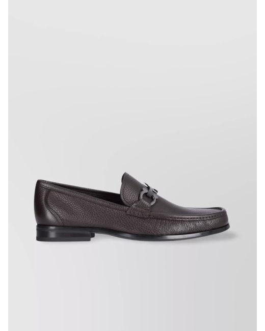 Ferragamo Brown Leather Loafers With Metal Bit Detail for men