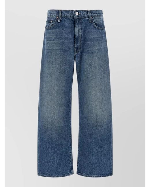 Mother Blue Wide Leg High Waist Distressed Denim Jeans