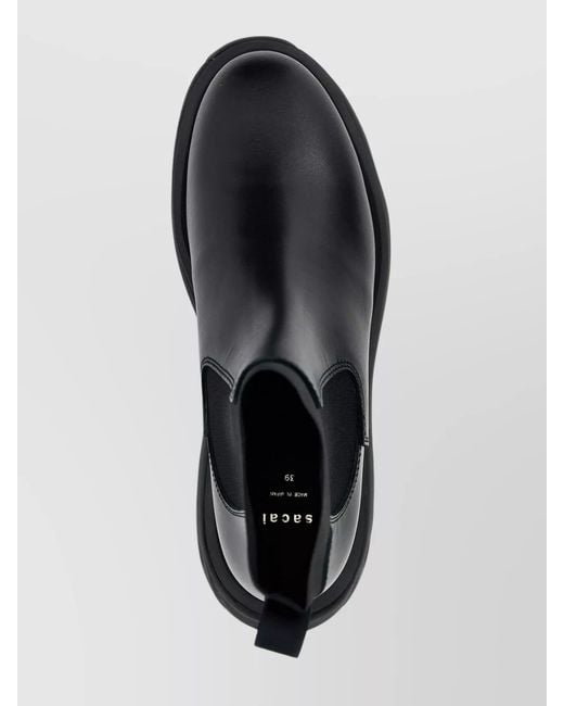 Sacai Black Chunky Sole Leather Ankle Boots