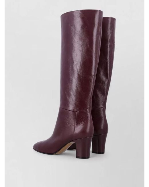 Alberta Ferretti Purple Leather Boots High Heel Round Toe