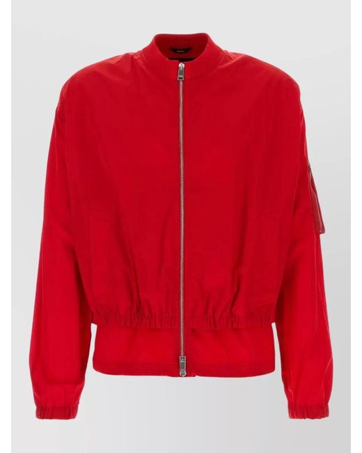 Fendi Red Nylon Bomber Jacket Elastic Cuffs Hem Pockets for men