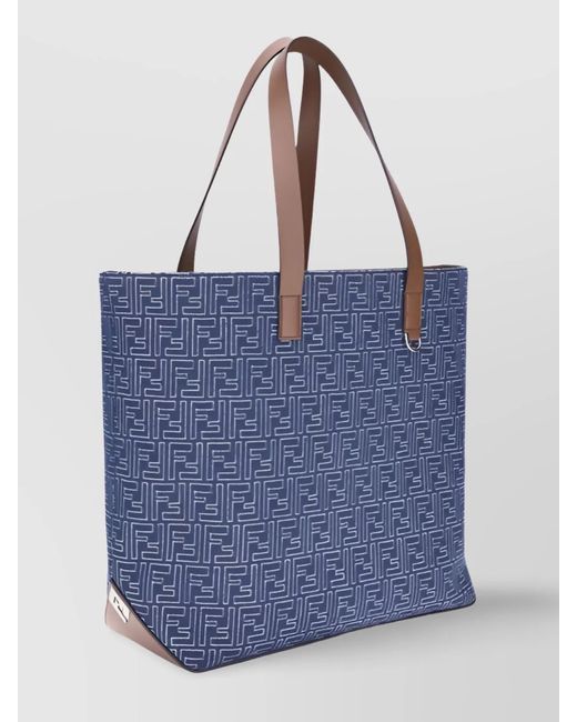 Fendi Blue Denim Logo-Jacquard Tote Bag for men