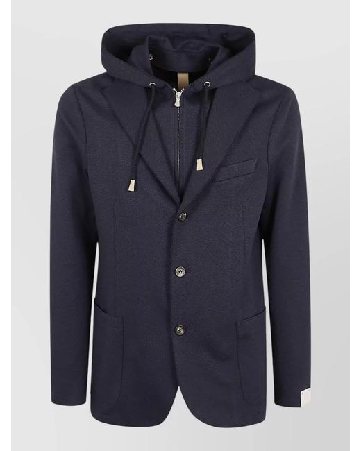 Eleventy Blue Hooded Jacket Long Sleeves Front Pockets Lapel for men
