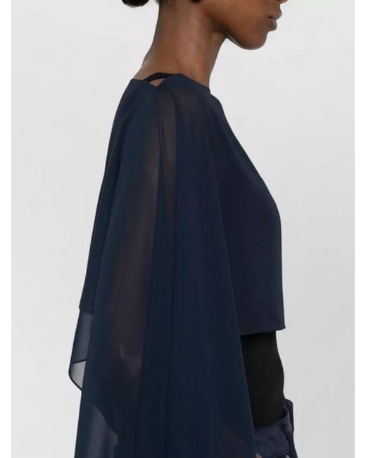 Gianluca Capannolo Blue Long Stole Asymmetric Hem Sheer Draped Neckline
