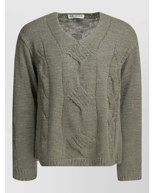 Our Legacy Green V Neck Sweater Cable Knit Design for men