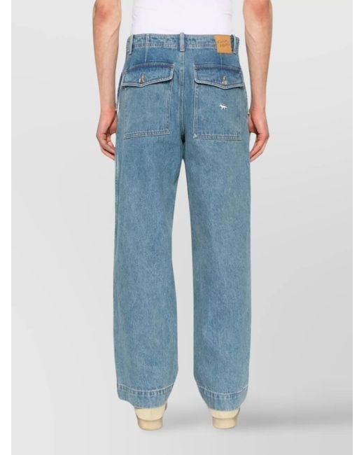 Maison Kitsuné Blue Denim Low-Rise Wide-Leg Jeans for men