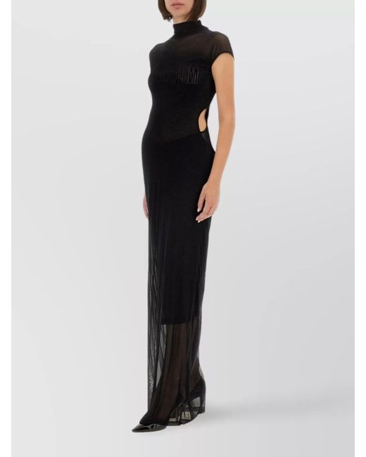 Jean Paul Gaultier Black Logo-Print Mesh High-Neck Short-Sleeve Maxi Dress