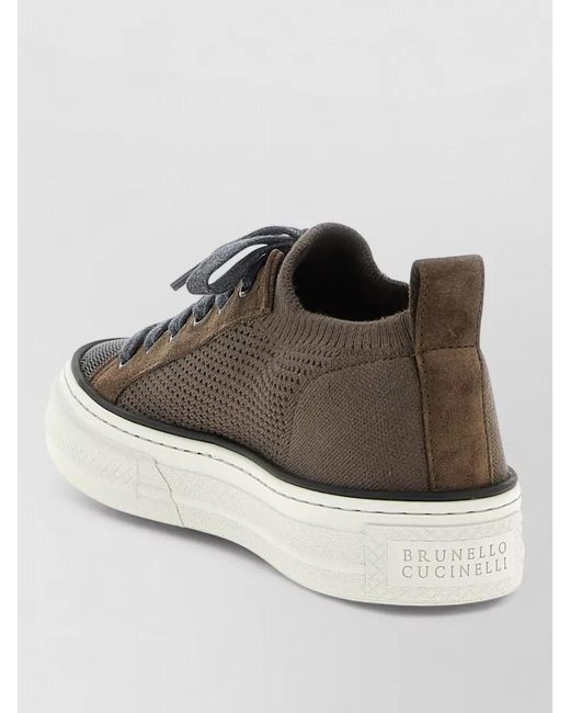 Brunello Cucinelli Gray Knit Low-Top Sneakers