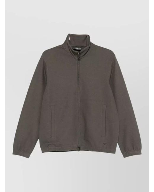 Emporio Armani Gray Zip Sweatshirt High Collar Elasticated Cuffs Pockets for men
