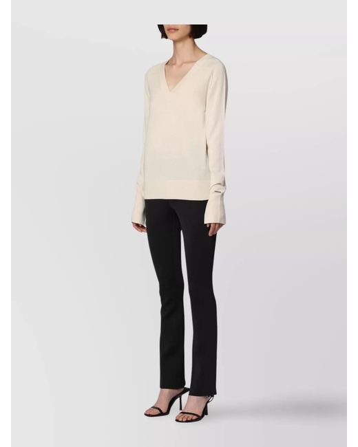 Calvin Klein Natural Wool V-Neck Sweater With Ribbed Knit
