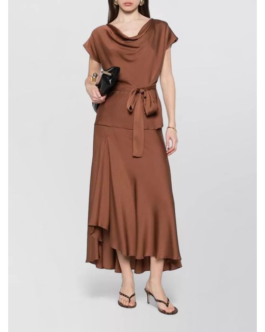 Silk95five Brown Mizner Top Cap Sleeves Cowl Neck