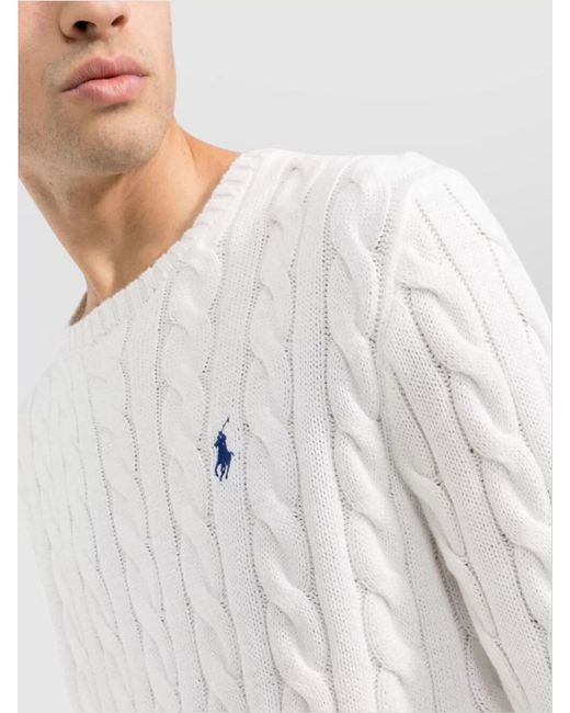 Polo Ralph Lauren White Cable-Knit Cotton Crew-Neck Sweater for men